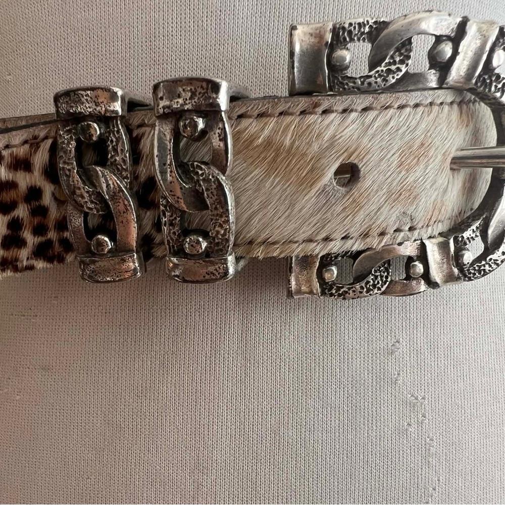 VTG Streets Ahead Pony Hair Leopard Belt Western Silver Buckle S Deadstock